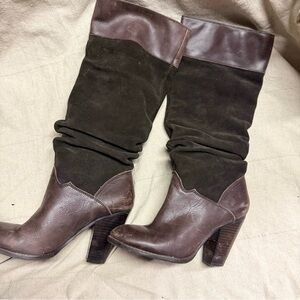 JODIFL Two-Tone Brown Heeled Leather Slouched Boots